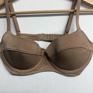 Aerie 32D Textured Underwire Bikini Top Brown Adjustable Swim